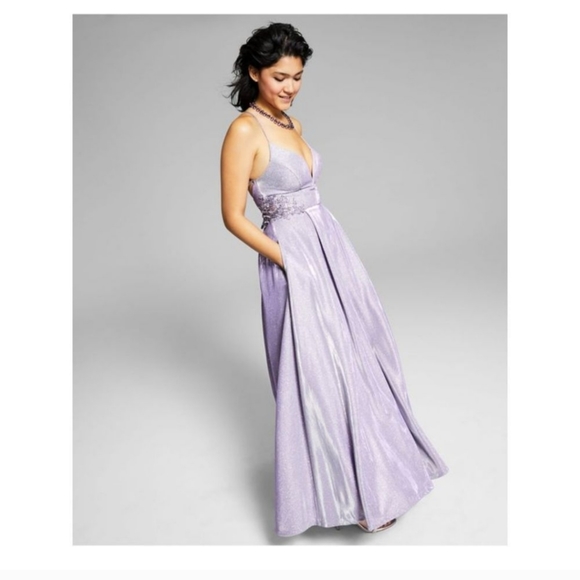 City Studio Purple Iridescent Full Length Prom Dress Strappy Back (Size 5) - Picture 3 of 12
